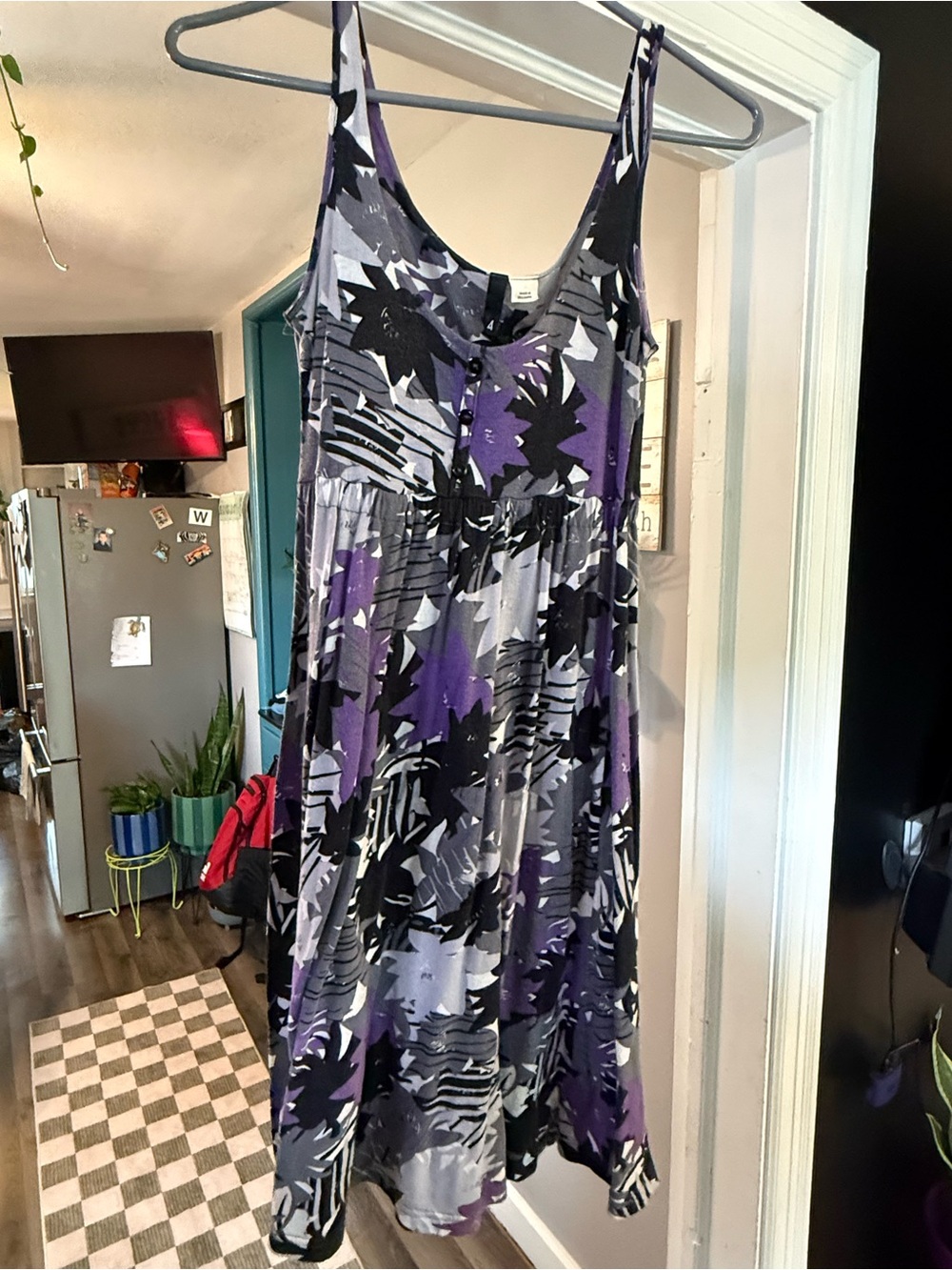 Simply Vera Vera Wang Size 4 Purple Black Abstract Floral Sleeveless Dress